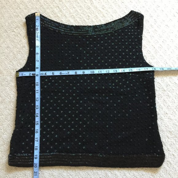 Vintage Wool Black Beaded Wool Shell Top Metal Zipper Small Balore Knits - Picture 8 of 9